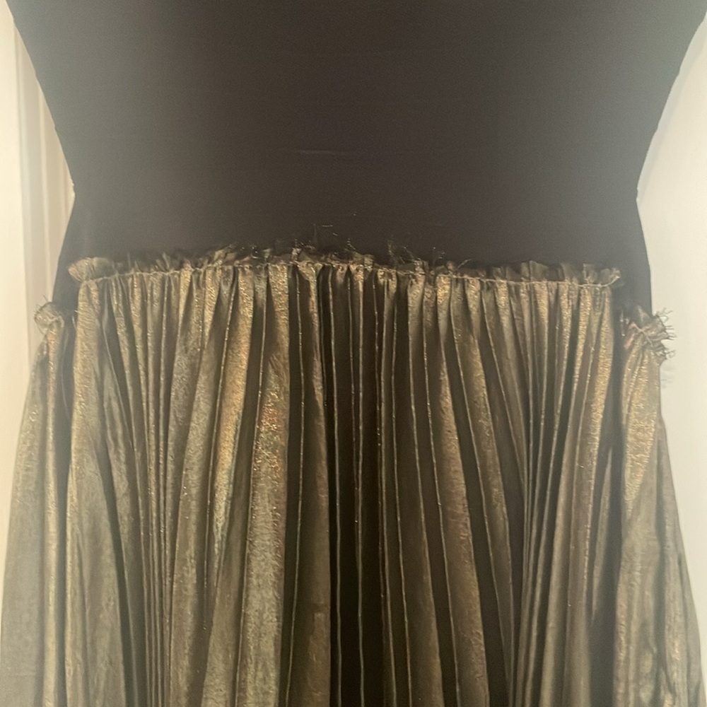 ALC Gold black Pleated Maxi Skirt Olivia Square Neck Gown Dress stretch medium - Picture 7 of 15